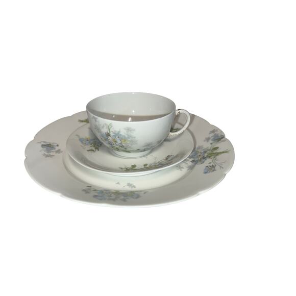 Vintage J.P. Limoges France Tea Trio Cup Saucer Plate Blue Daisy J. Pouyat - Picture 1 of 16
